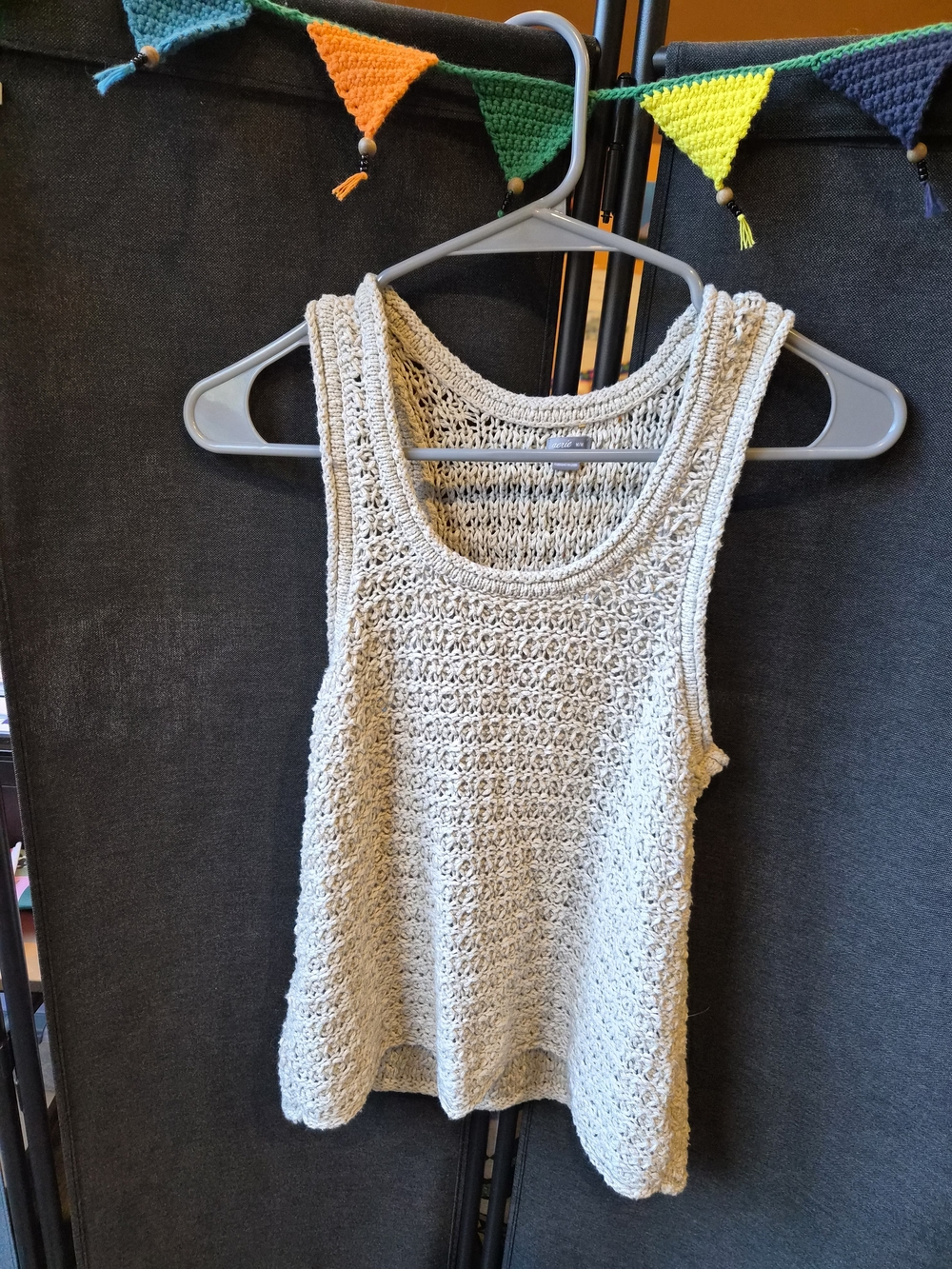 🩶 aerie Light Gray Crochet Knit Tank